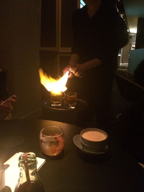 Some of the drinks were flamed before serving